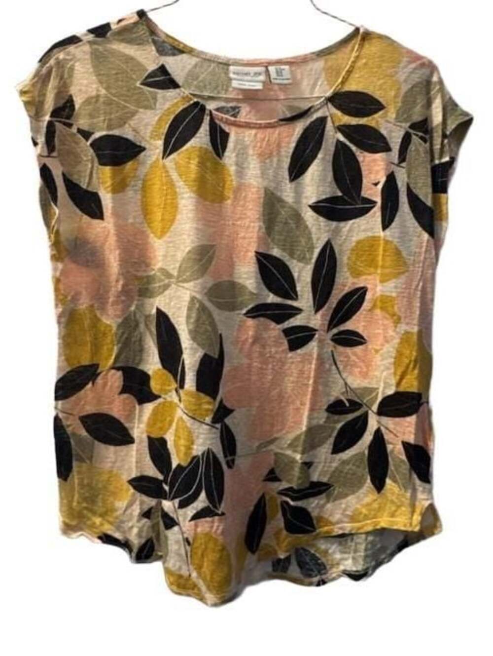 Rachel Zoe 100% Linen Botanical Floral Print Cap Sleeve Top Medium
